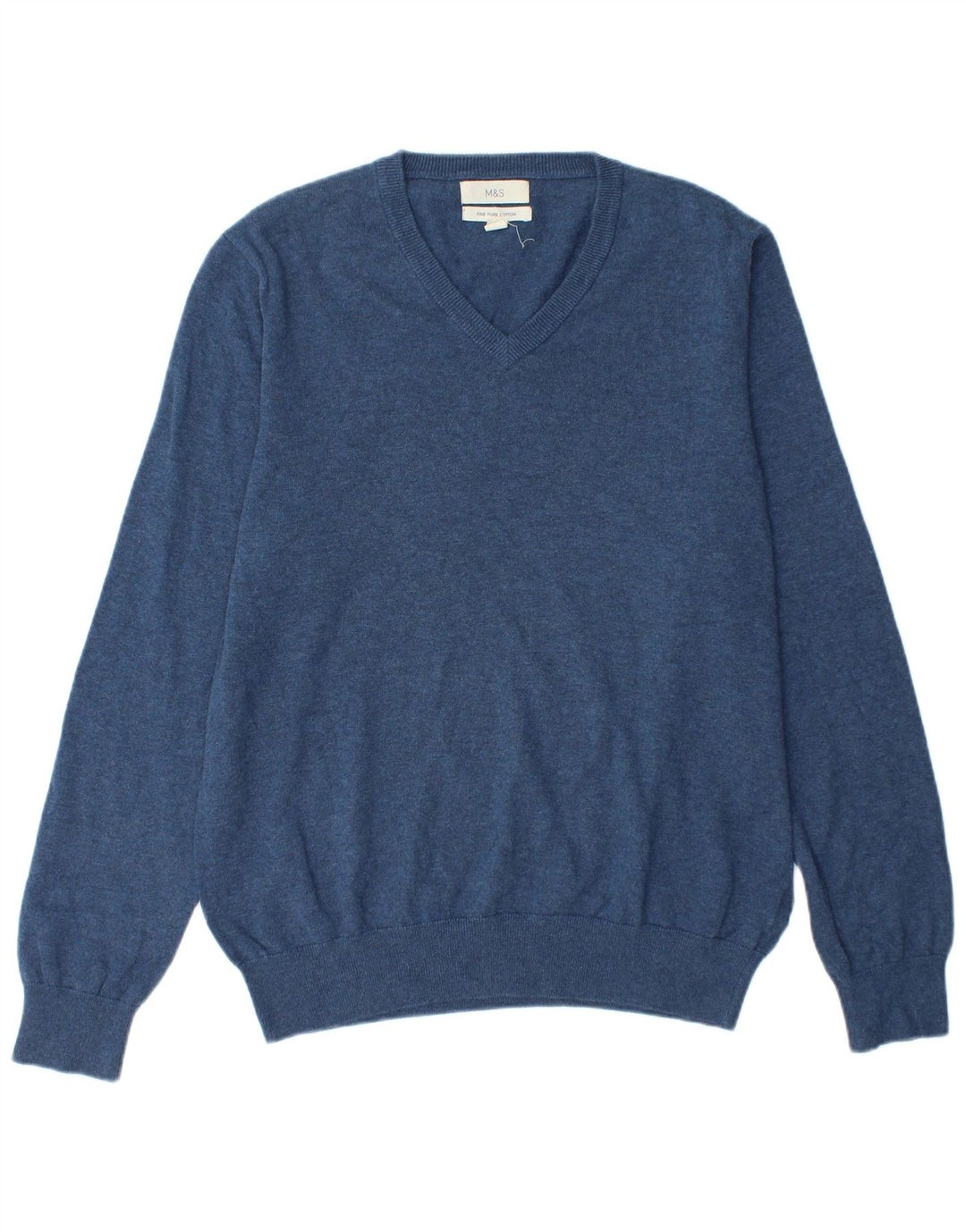 MARKS & SPENCER Mens V-Neck Jumper Sweater Large Blue Cotton