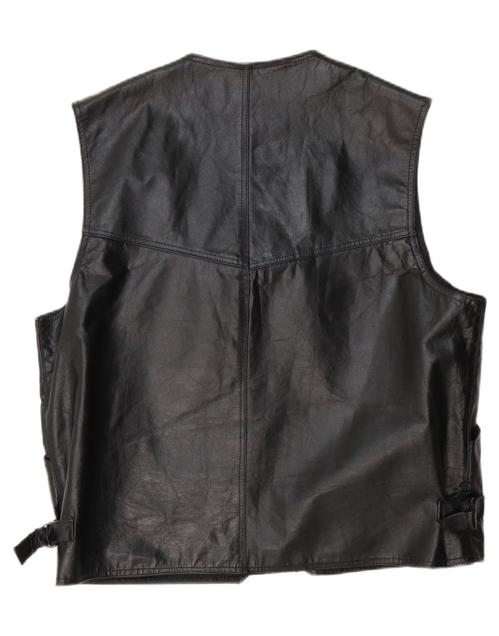 Vintage Mens Leather Waistcoat XL Black Leather