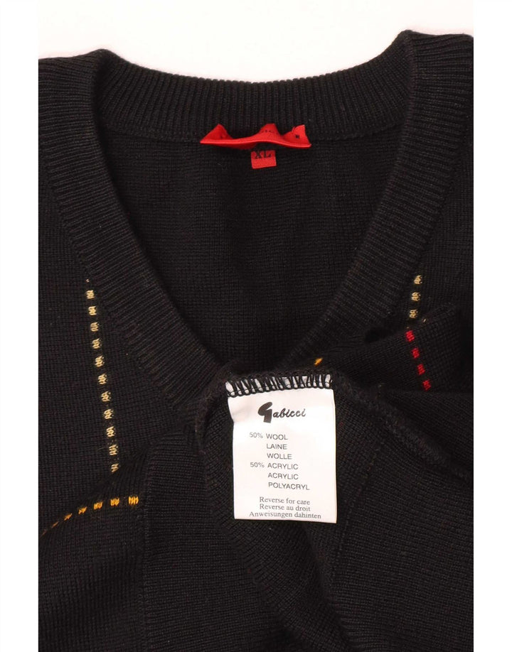Gabicci Mens V-Neck Jumper Sweater XL Black Striped Wool