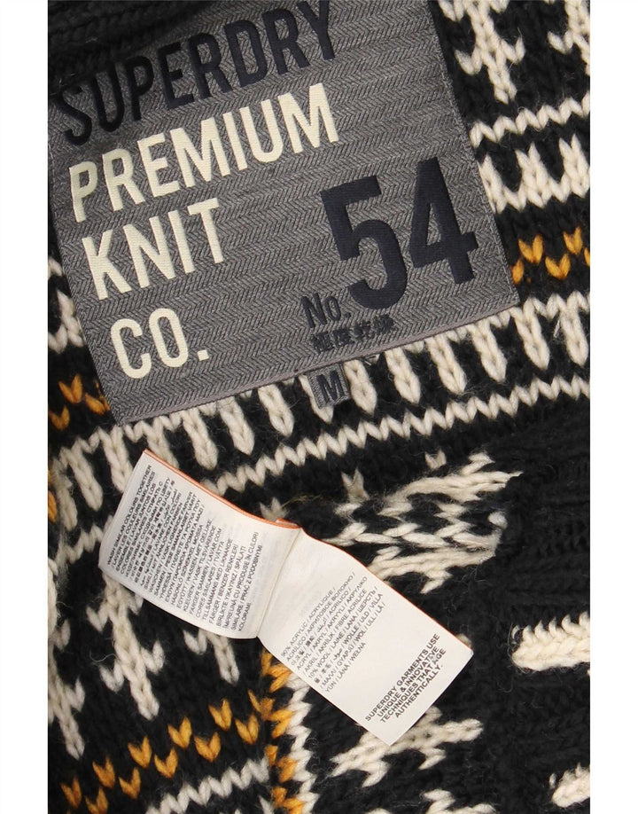 Superdry Womens Open Cardigan Sweater UK 14 Medium Black Striped Acrylic