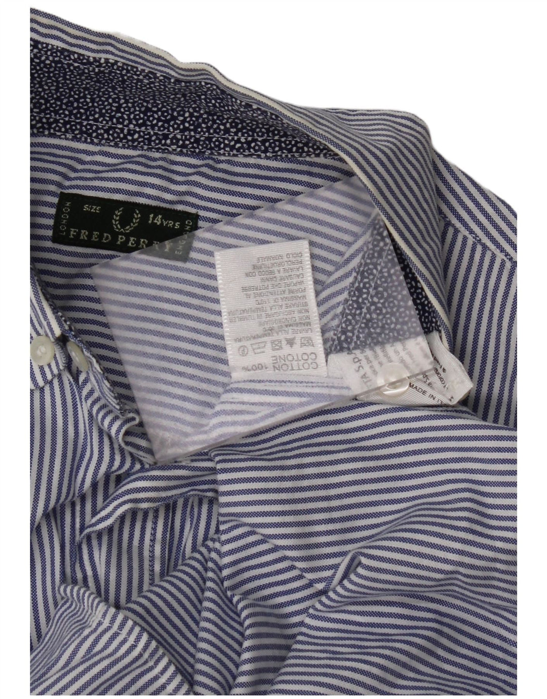 FRED PERRY Boys Shirt 13-14 Years Navy Blue Pinstripe Cotton