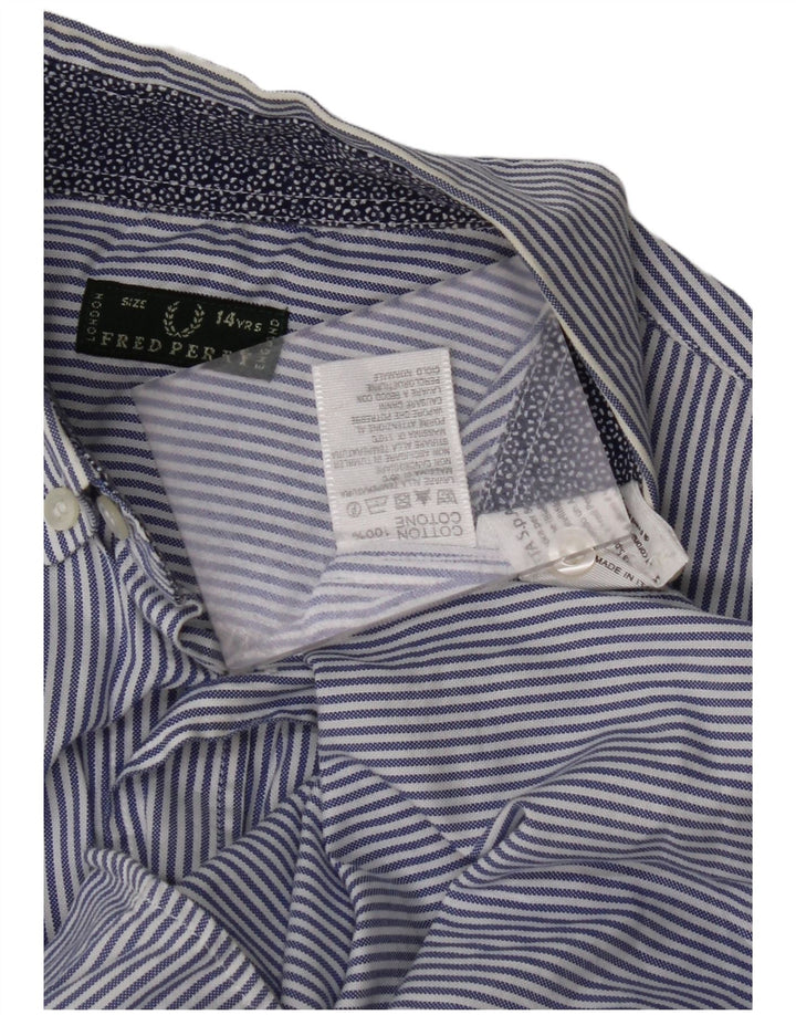 FRED PERRY Boys Shirt 13-14 Years Navy Blue Pinstripe Cotton