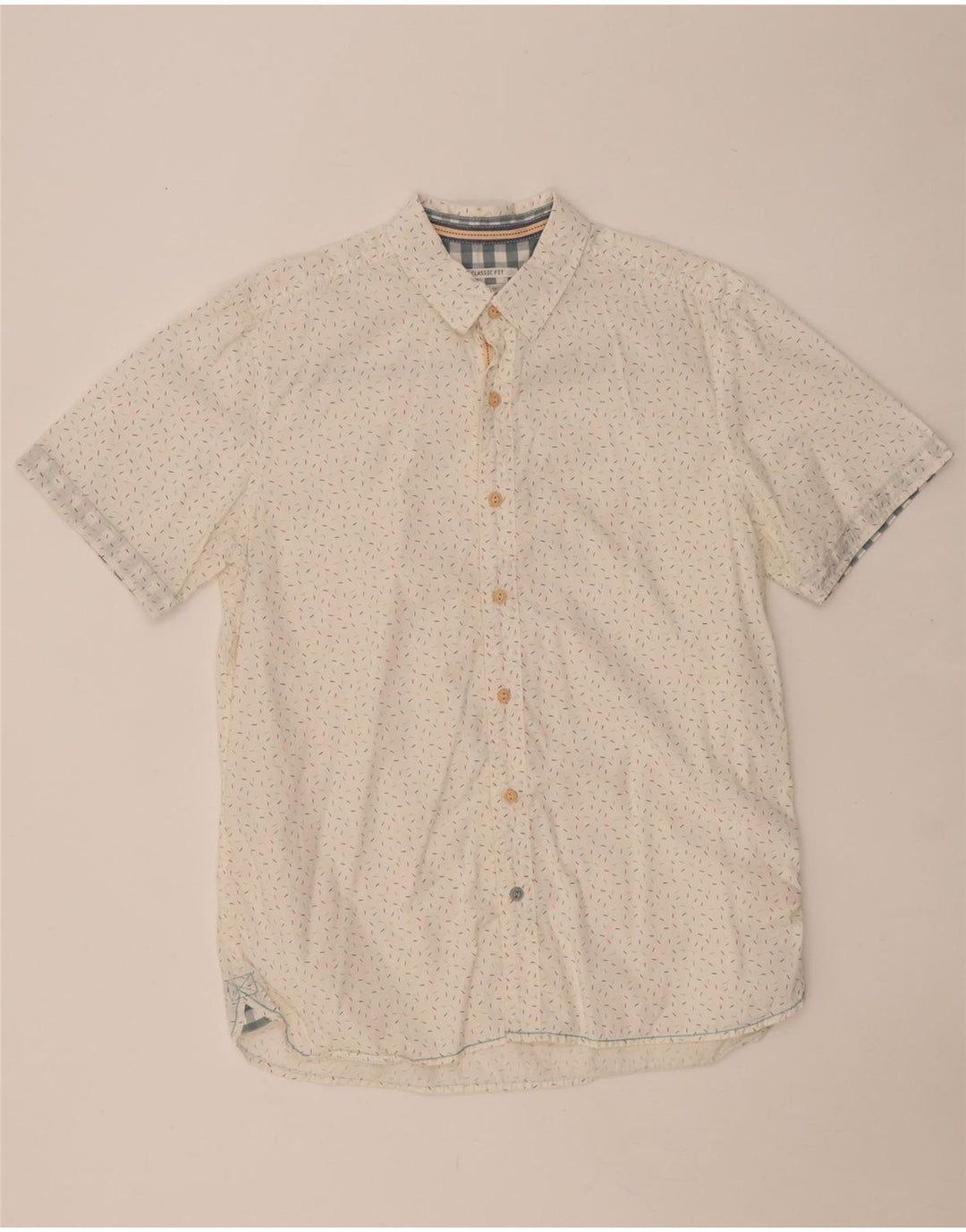 WHITE STUFF Mens Classic Fit Short Sleeve Shirt Small White Spotted Cotton