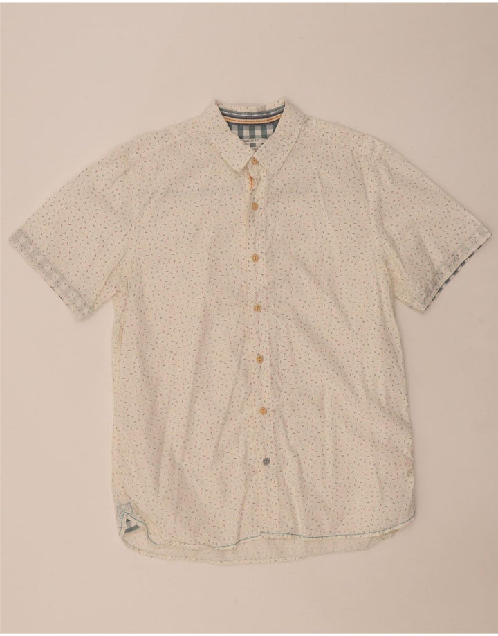 WHITE STUFF Mens Classic Fit Short Sleeve Shirt Small White Spotted Cotton