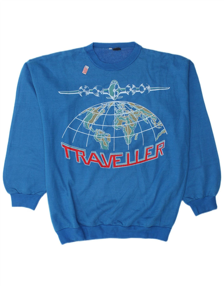 Vintage Mens Graphic Sweatshirt Jumper Large Blue