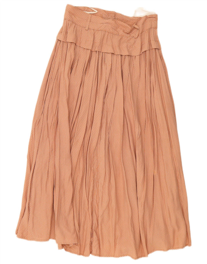 Vintage Womens Pleated Midi Skirt W28 Medium Brown Spotted