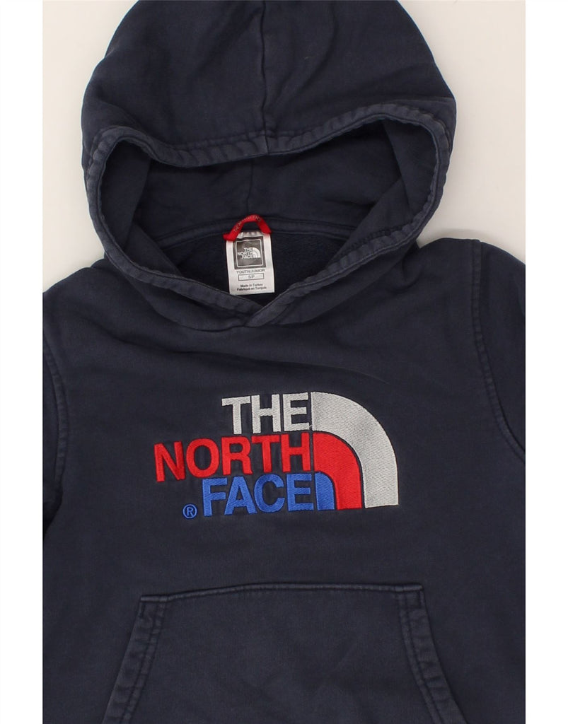 THE NORTH FACE Boys Graphic Hoodie Jumper 7-8 Years Small Navy Blue Cotton | Vintage The North Face | Thrift | Second-Hand The North Face | Used Clothing | Messina Hembry 