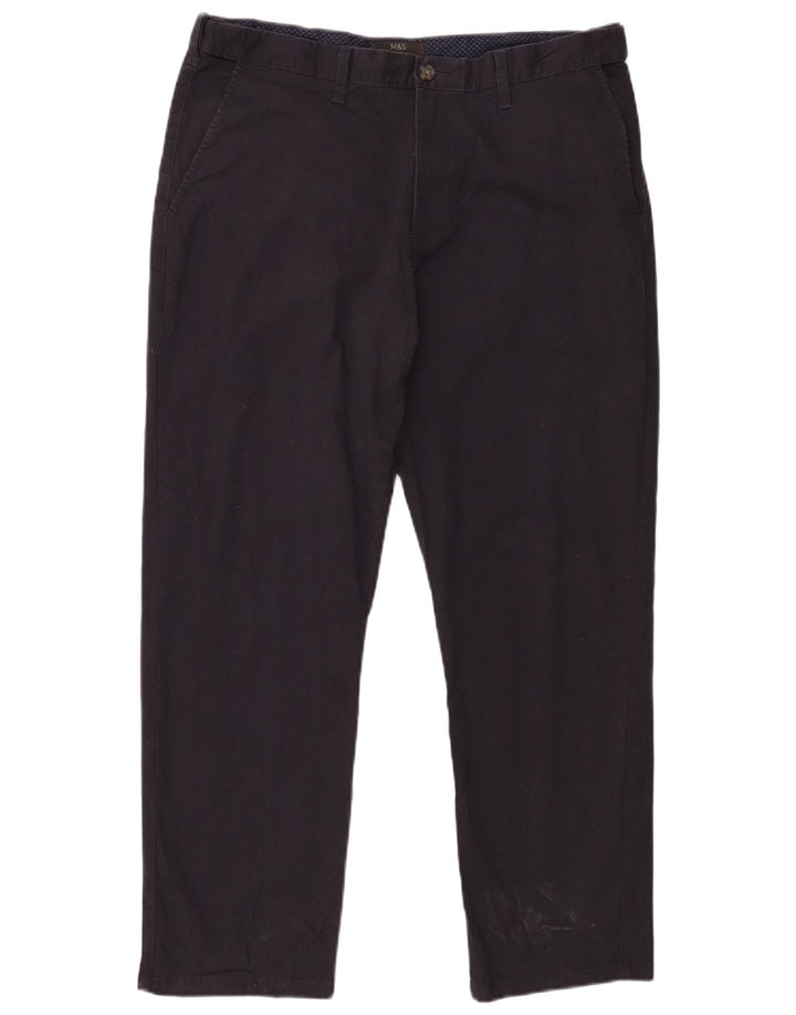 Marks & Spencer Mens Regular Fit Chino Trousers W36 L29 Navy Blue Cotton
