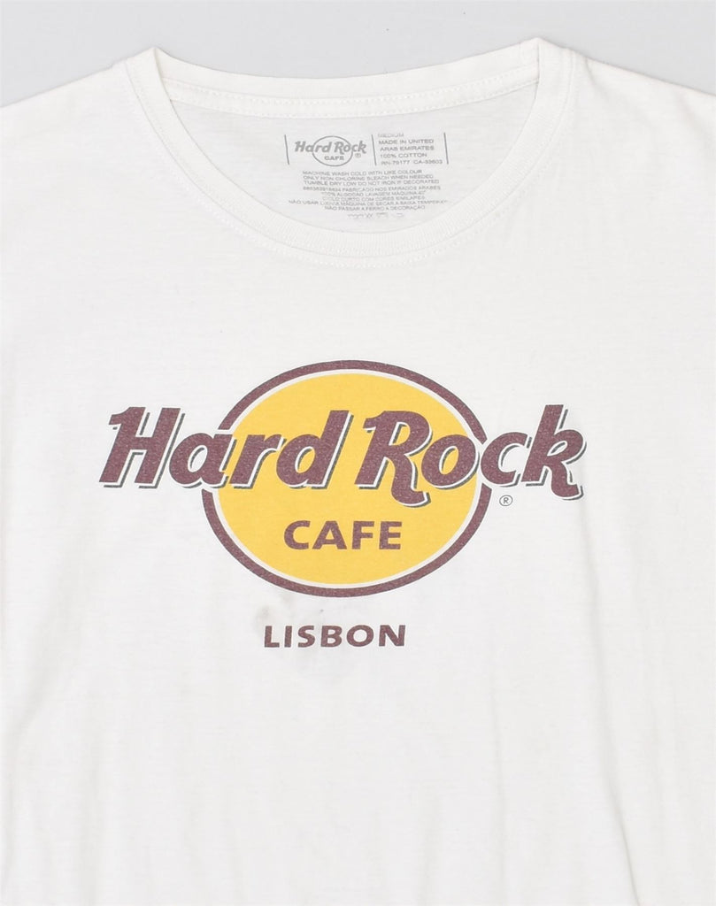 HARD ROCK Womens Lisbon Graphic T-Shirt Top UK 12 Medium White Cotton | Vintage Hard Rock | Thrift | Second-Hand Hard Rock | Used Clothing | Messina Hembry 