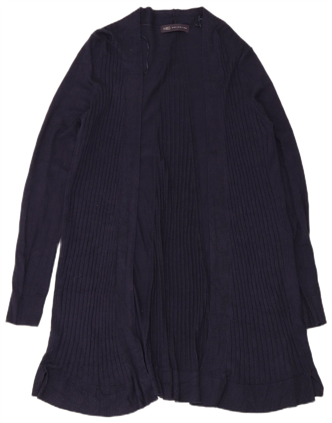 Marks & Spencer Womens Longline Open Cardigan Sweater UK 10 Small Navy Blue