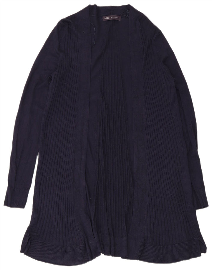 Marks & Spencer Womens Longline Open Cardigan Sweater UK 10 Small Navy Blue