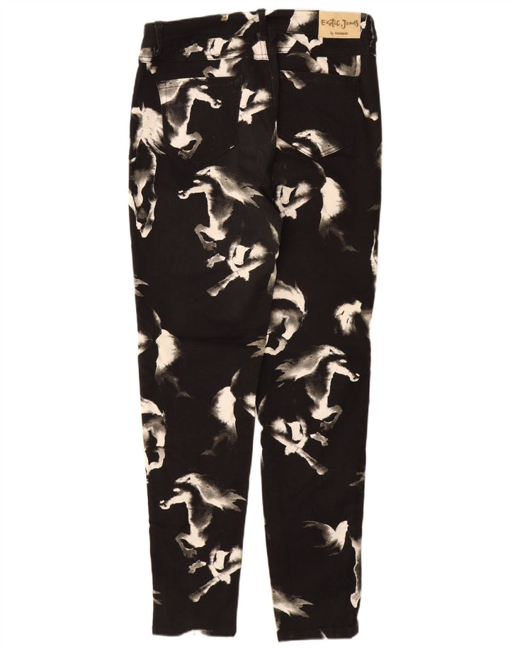 DESIGUAL Womens Skinny Casual Trousers EU 44 XL W34 L31 Black Animal Print