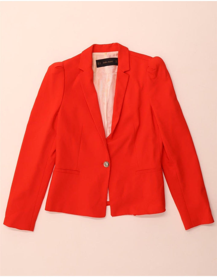 Zara Womens 1 Button Blazer Jacket UK 38 Medium Red Acetate