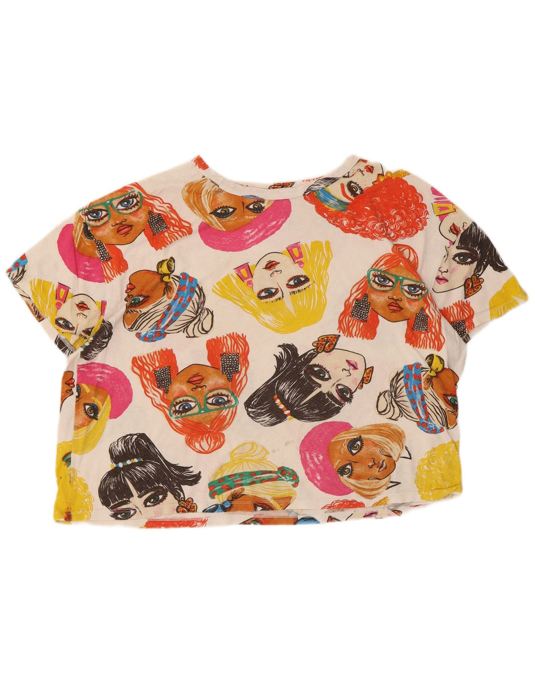 Zara Womens Crop Graphic T-Shirt Top UK 14 Medium Multicoloured