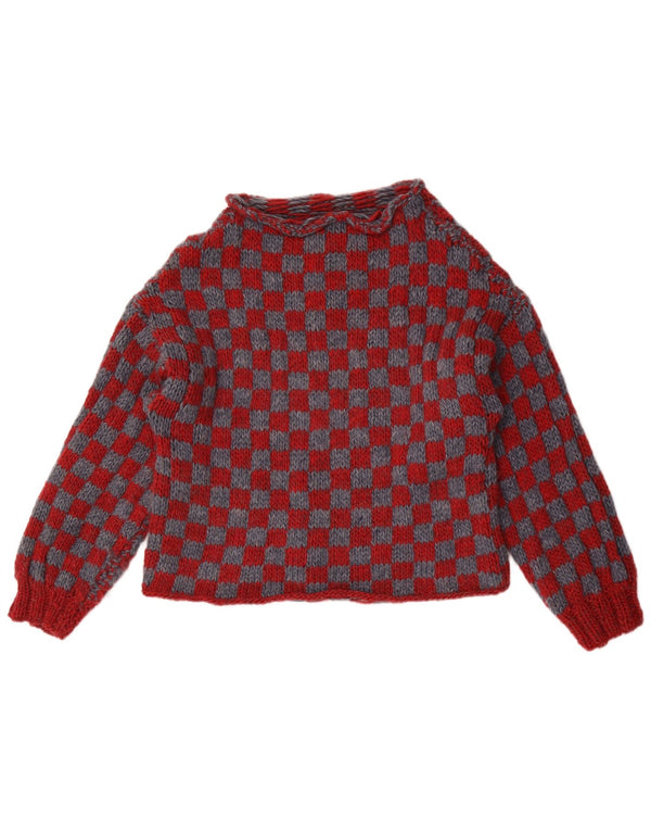 Vintage Womens Boat Neck Jumper Sweater UK 14 Medium Burgundy Geometric