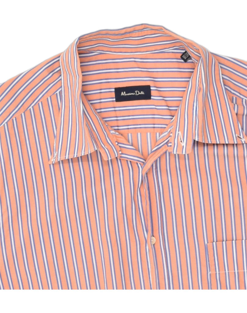 MASSIMO DUTTI Mens Short Sleeve Shirt 2XL Orange Striped Cotton | Vintage Massimo Dutti | Thrift | Second-Hand Massimo Dutti | Used Clothing | Messina Hembry 