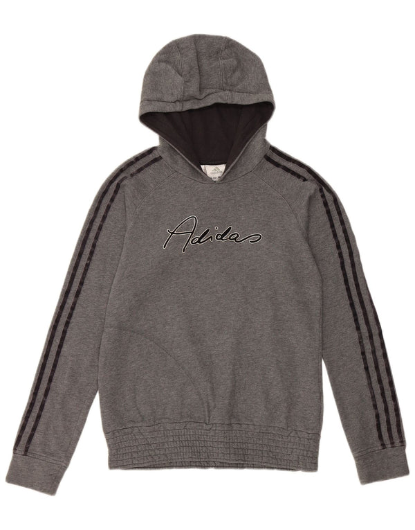 Adidas Girls Graphic Hoodie Jumper 15-16 Years Grey Cotton