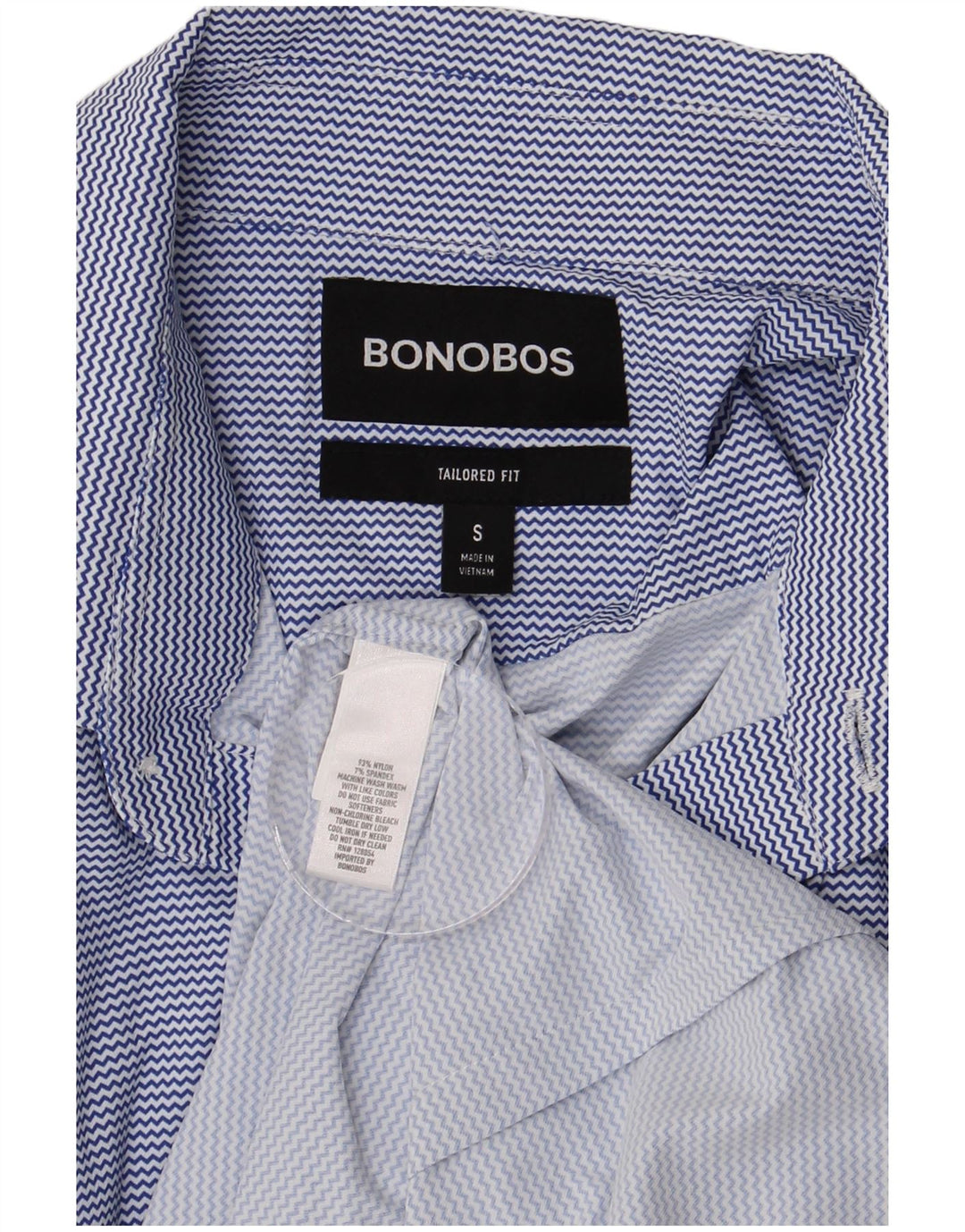 BONOBOS Mens Tailored Fit Short Sleeve Shirt Small Blue Pinstripe Nylon