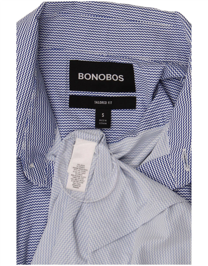 BONOBOS Mens Tailored Fit Short Sleeve Shirt Small Blue Pinstripe Nylon