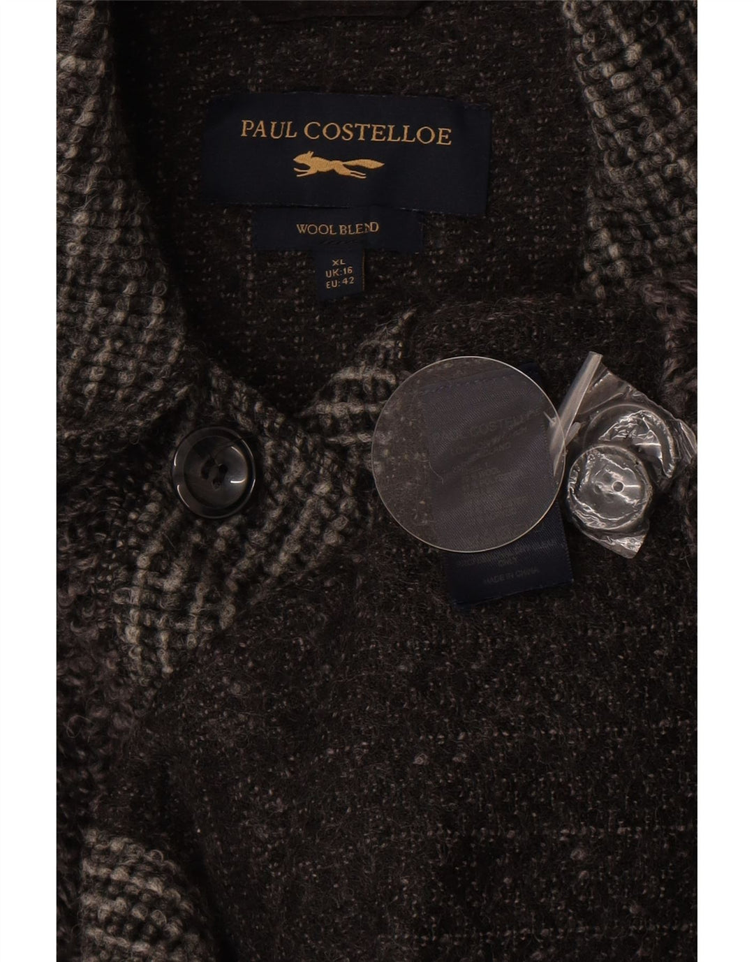 Paul Costelloe Womens Oversized Overcoat UK 16 Large Grey Colourblock Wool