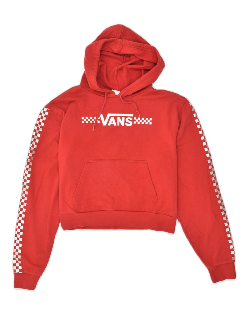 VANS Womens Crop Graphic Hoodie Jumper UK 14 Medium Red Cotton | Vintage Vans | Thrift | Second-Hand Vans | Used Clothing | Messina Hembry 