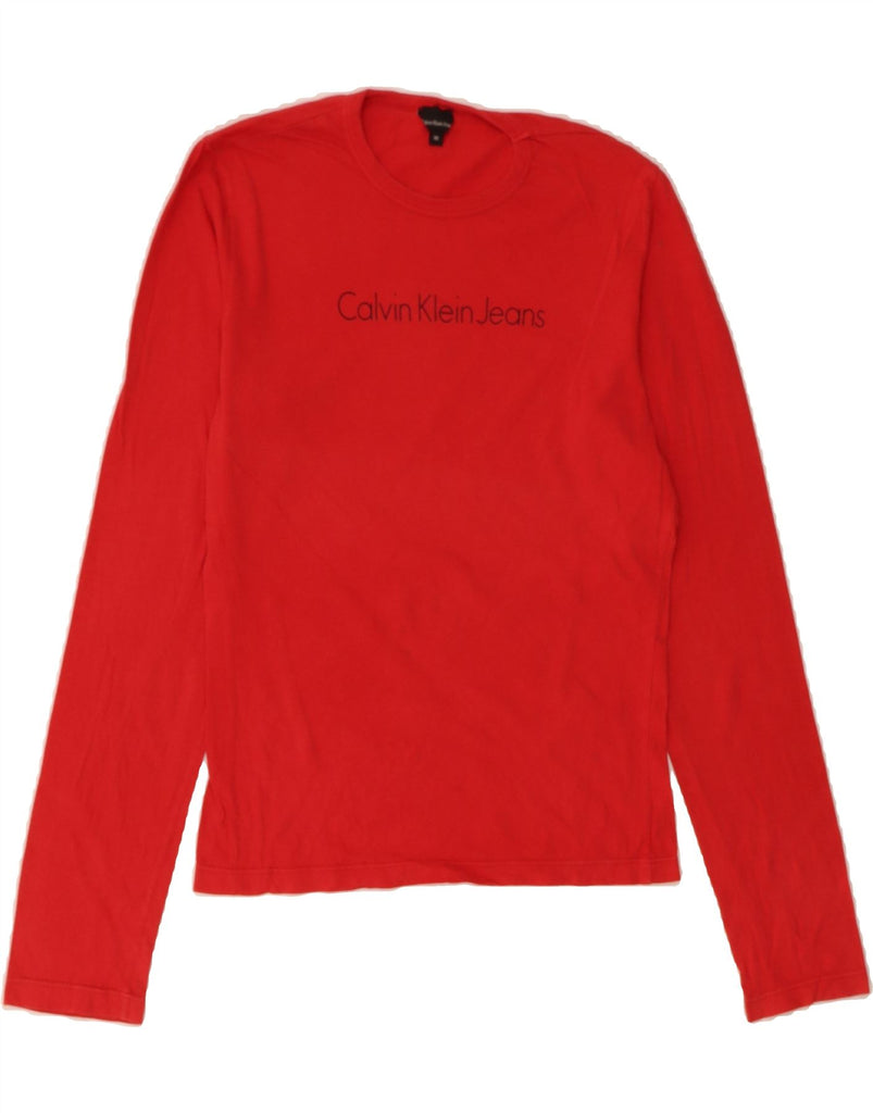CALVIN KLEIN JEANS Womens Graphic Top Long Sleeve UK 12 Medium Red Cotton Vintage Calvin Klein Jeans and Second-Hand Calvin Klein Jeans from Messina Hembry 