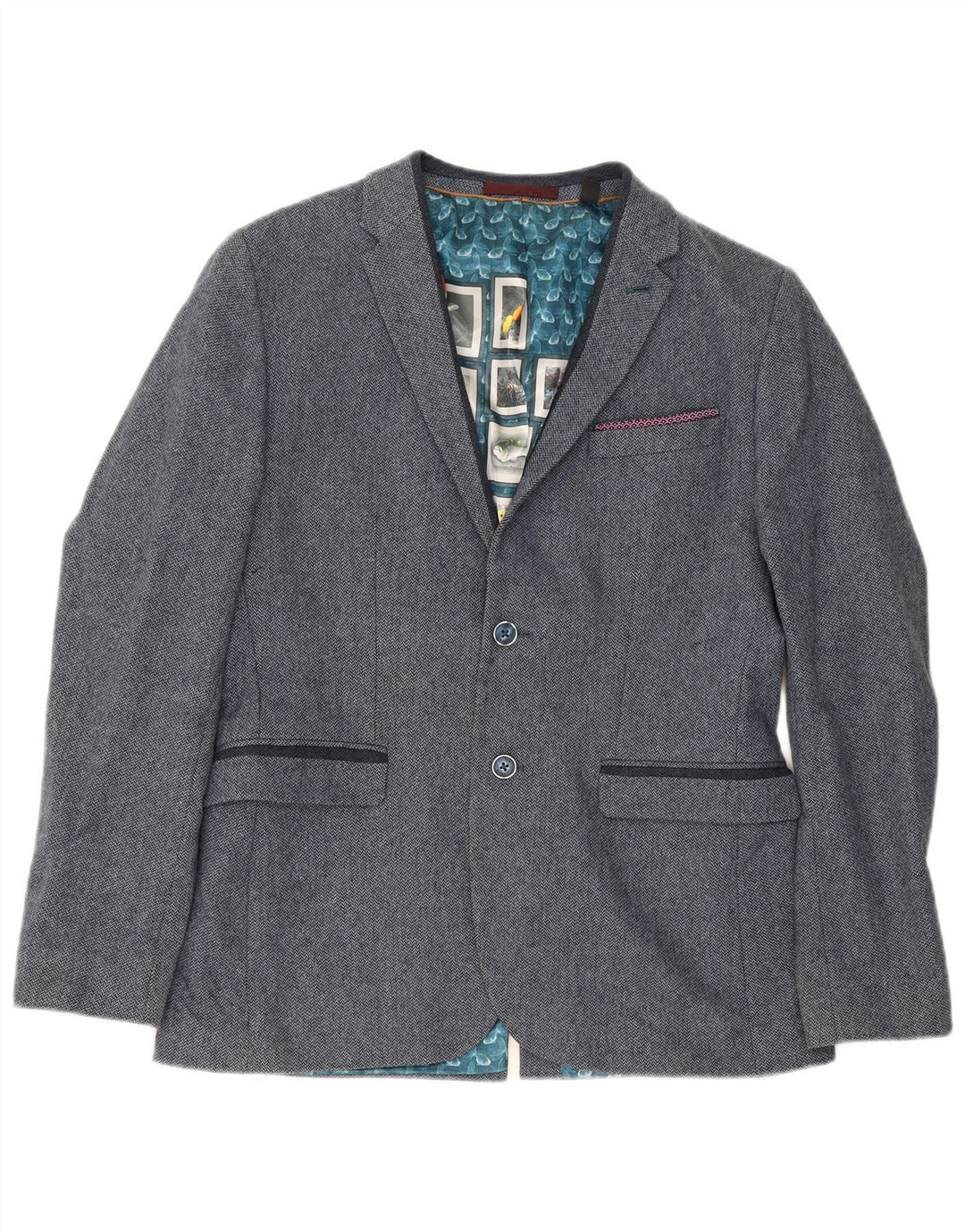 Ted Baker Mens 2 Button Blazer Jacket Size 4 Large Navy Blue Herringbone