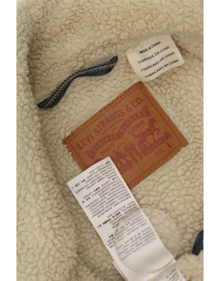 Levi's Mens Denim Sherpa Jacket UK 40 Large Blue Cotton