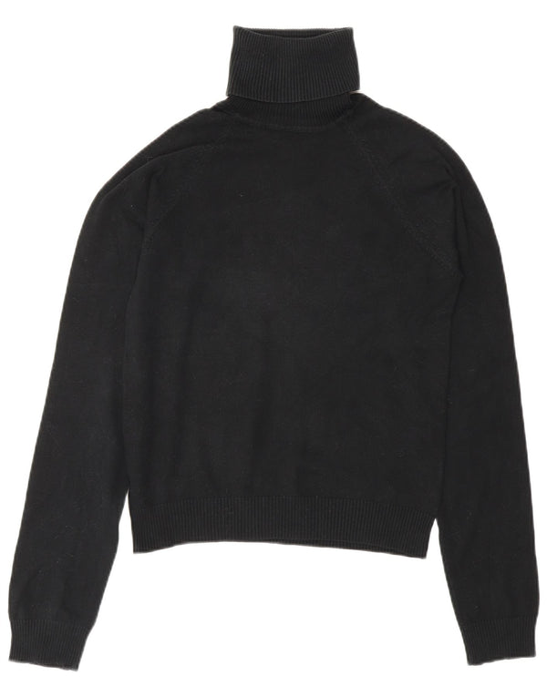 Zara Womens Crop Roll Neck Jumper Sweater UK 12 Medium Black Cotton
