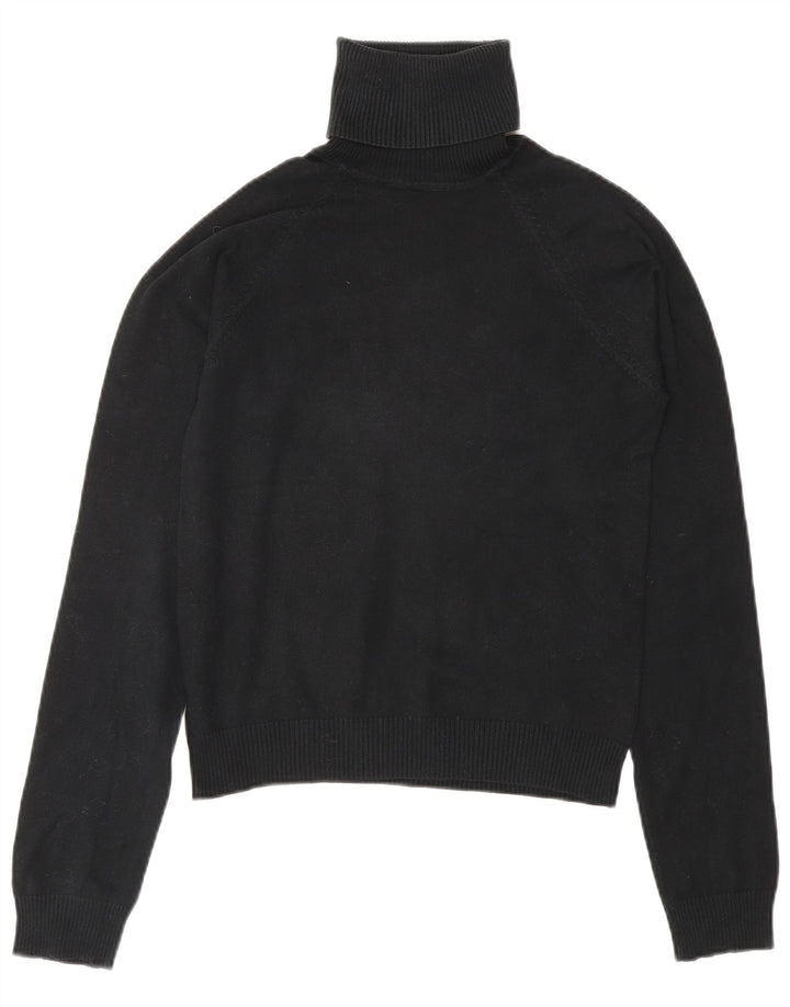 Zara Womens Crop Roll Neck Jumper Sweater UK 12 Medium Black Cotton