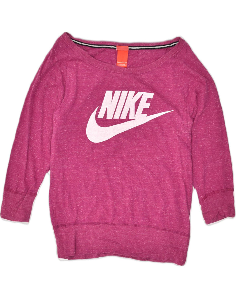 NIKE Womens Graphic Sweatshirt Jumper UK 10 Small Pink Flecked Cotton | Vintage Nike | Thrift | Second-Hand Nike | Used Clothing | Messina Hembry 