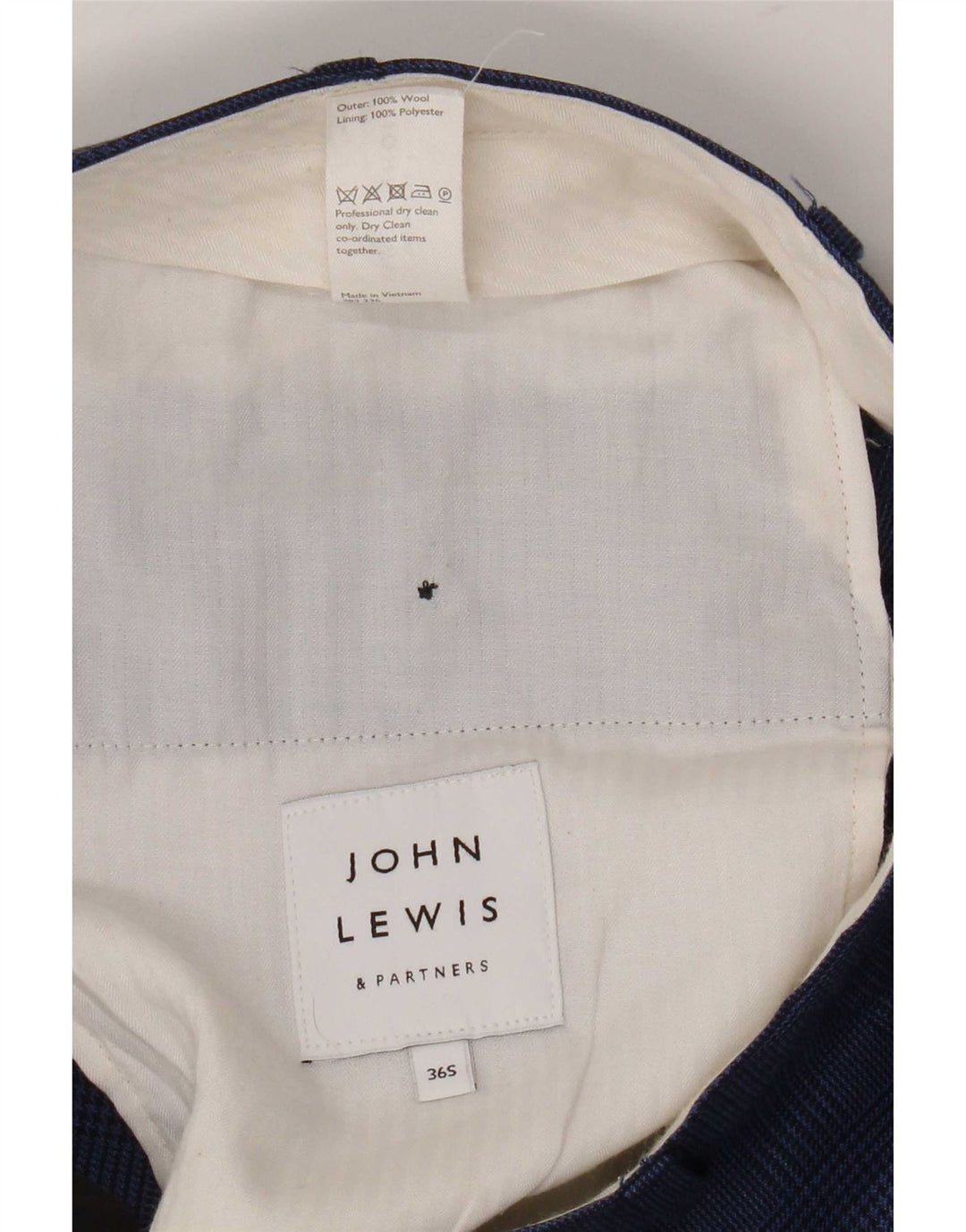 John Lewis Mens Straight Suit Trousers W36 L28 Blue Check Wool