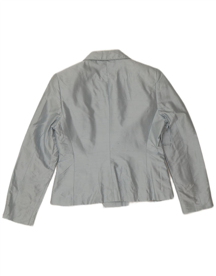Dream Womens 2 Button Blazer Jacket UK 14 Large Blue Silk