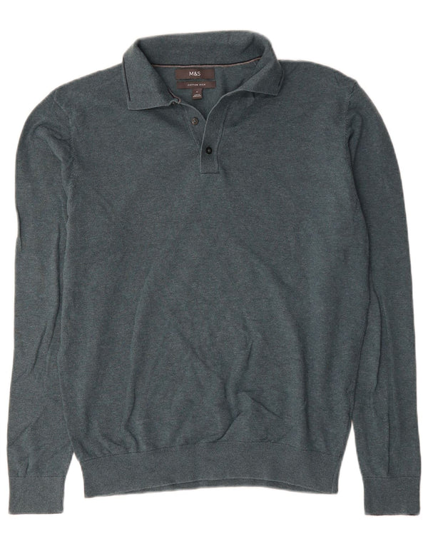 Marks & Spencer Mens Polo Neck Jumper Sweater Medium Green Cotton
