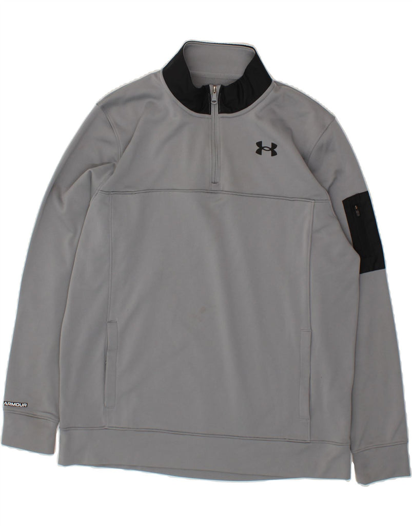 UNDER ARMOUR Mens Zip Neck Sweatshirt Jumper XL Grey Colourblock Polyester Vintage Under Armour and Second-Hand Under Armour from Messina Hembry 