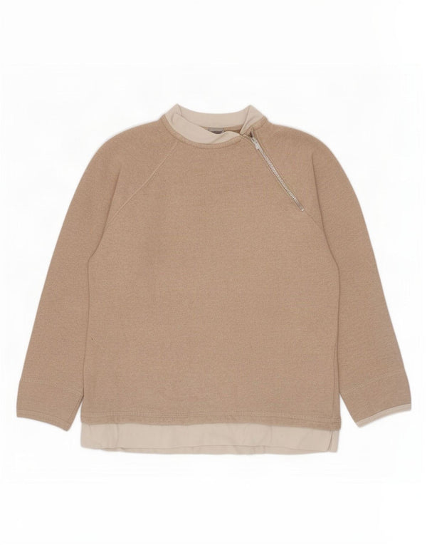 Burberry Girls Zip Neck Sweatshirt Jumper 5-6 Years Beige Colourblock