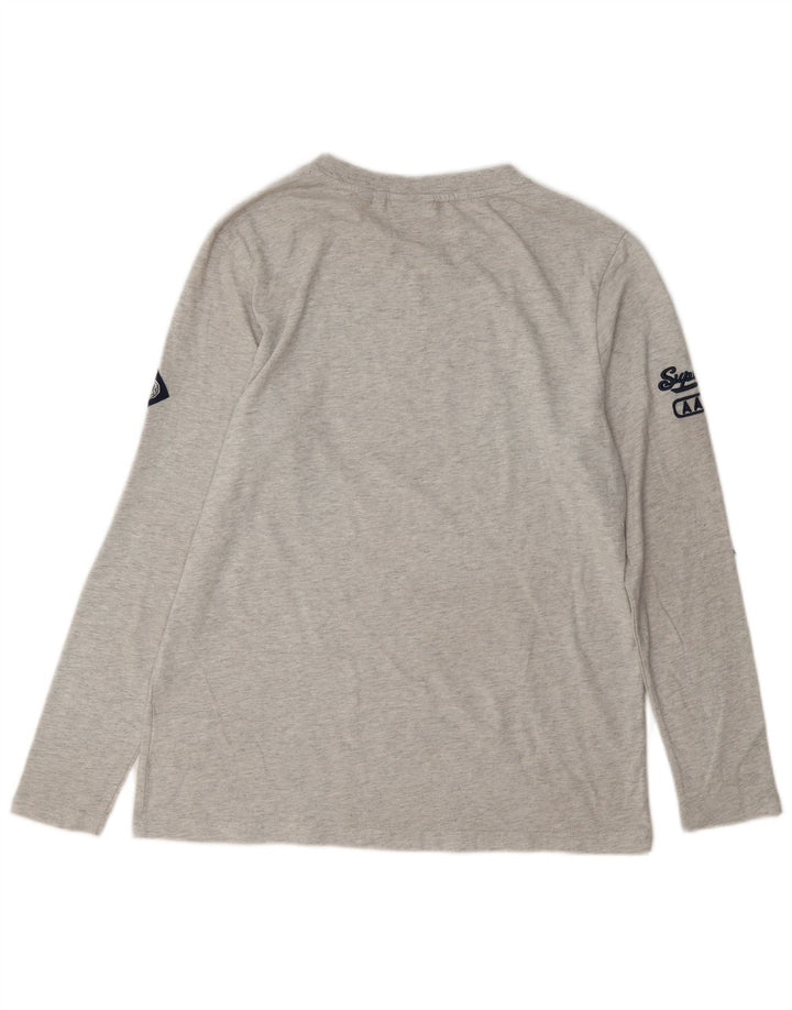 Superdry Womens Graphic Top Long Sleeve UK 12 Medium Grey Cotton