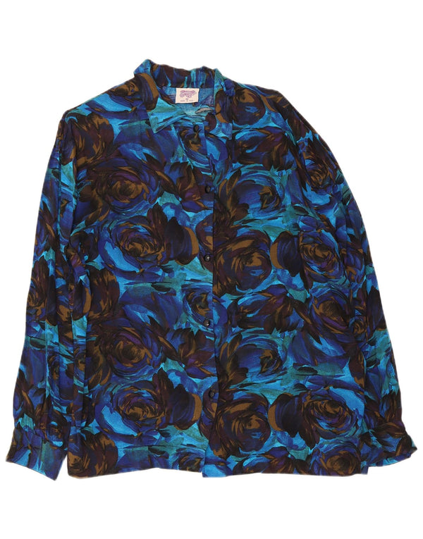 Vintage Womens Oversized Shirt UK 14 Medium Blue Floral