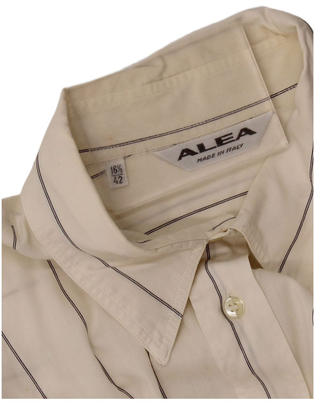 ALEA Mens Short Sleeve Shirt Size 42 16 1/2 Large White Pinstripe