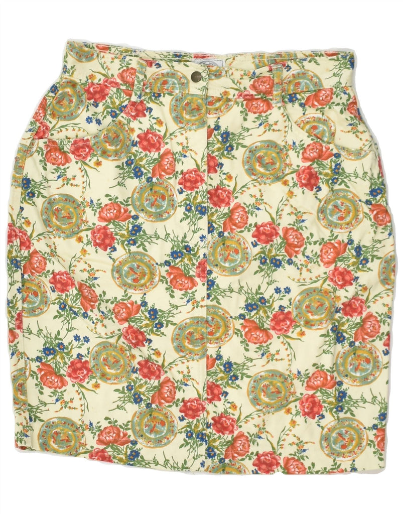 NEW PENNY Womens Mini Skirt UK 14 Medium W28 Beige Floral Cotton | Vintage New Penny | Thrift | Second-Hand New Penny | Used Clothing | Messina Hembry 