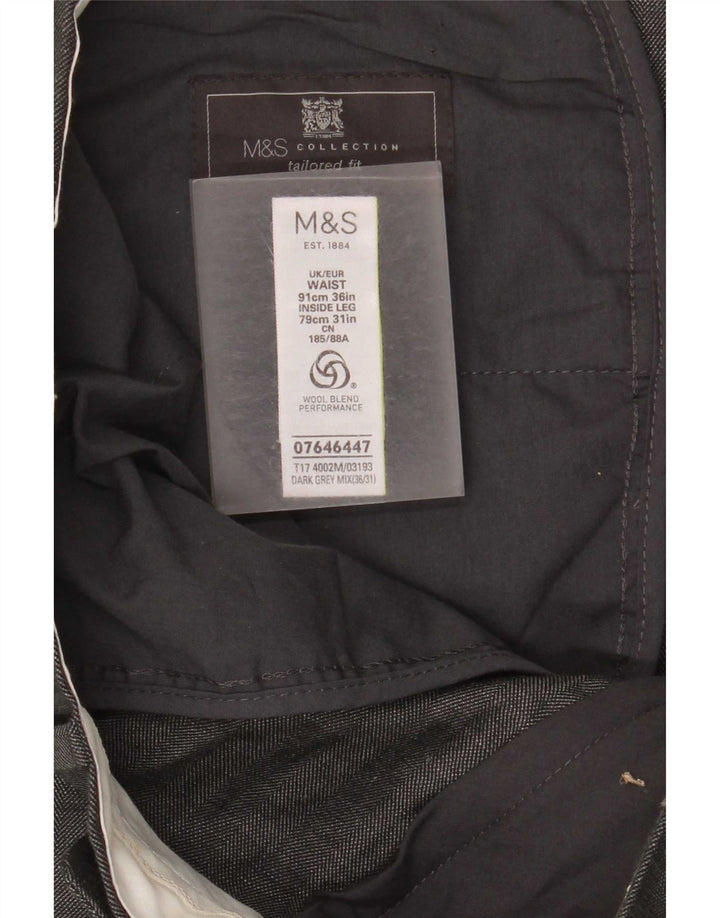 Marks & Spencer Mens Tailored Fit Straight Suit Trousers W36 L31 Grey Check