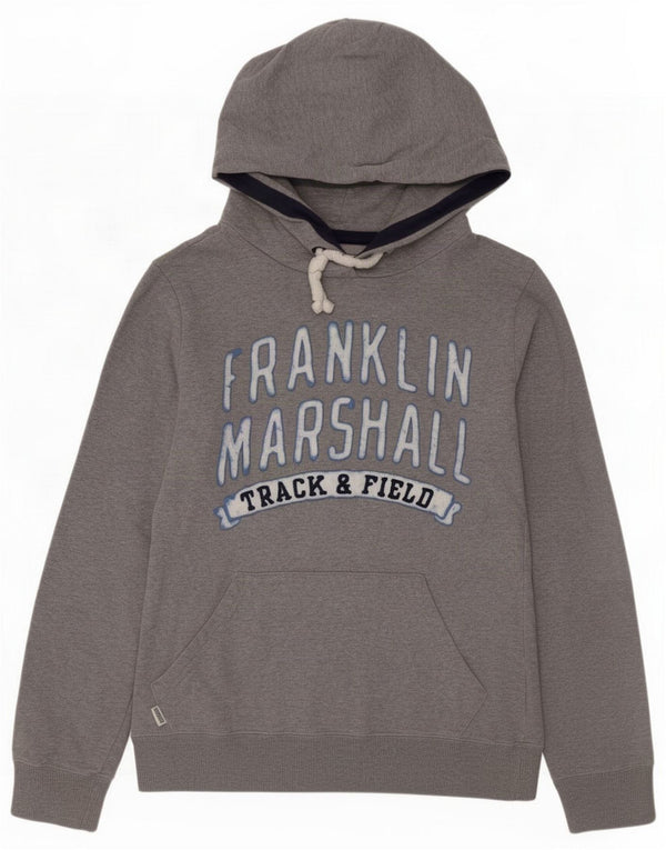 Franklin & Marshall Mens Graphic Hoodie Jumper Medium Grey Flecked Cotton