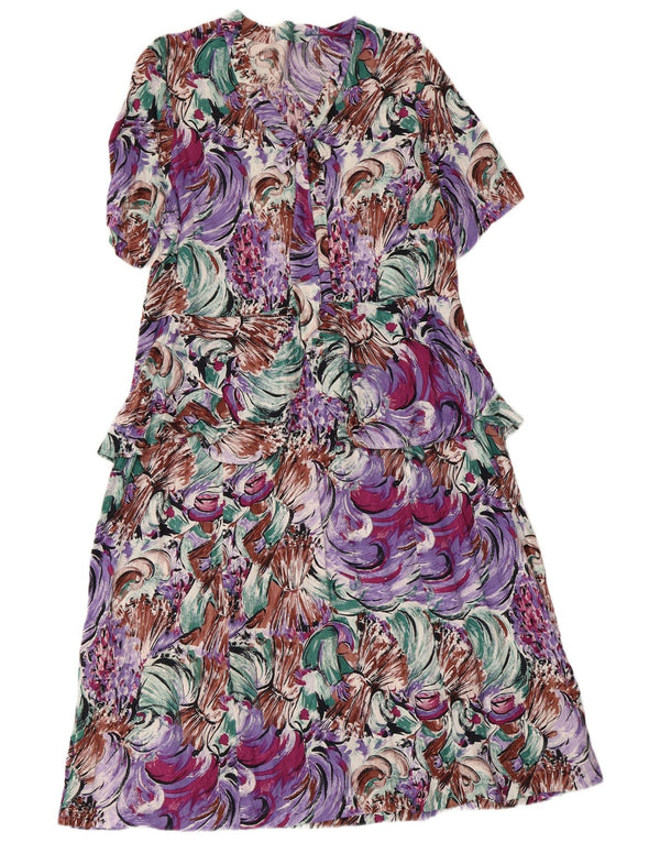 Vintage Womens Abstract Pattern Peplum Dress UK 14 Medium Multicoloured