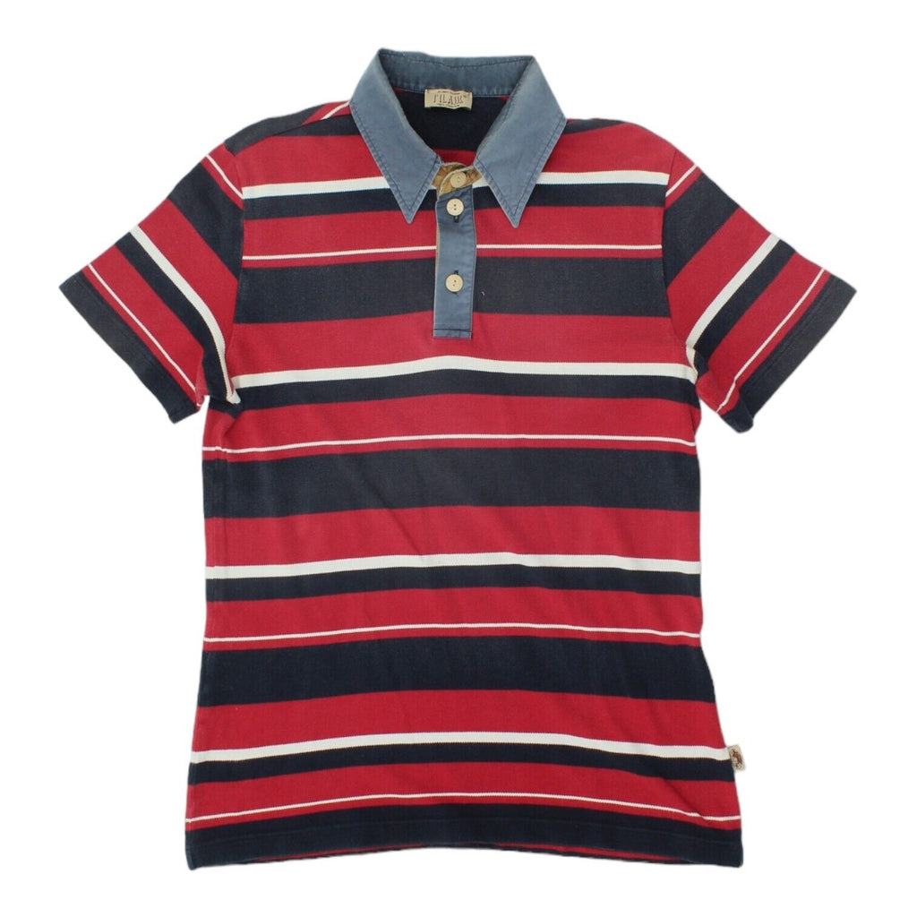 Alviero Martini 1a Classe Mens Red Navy Striped Polo Shirt | Vintage Designer Vintage Messina Hembry and Second-Hand Messina Hembry from Messina Hembry 