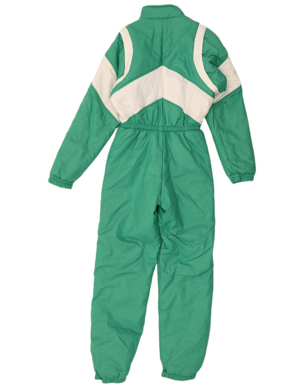 Vintage Womens Ski Jumpsuit UK 8 Small Green Colourblock Polyester 80s