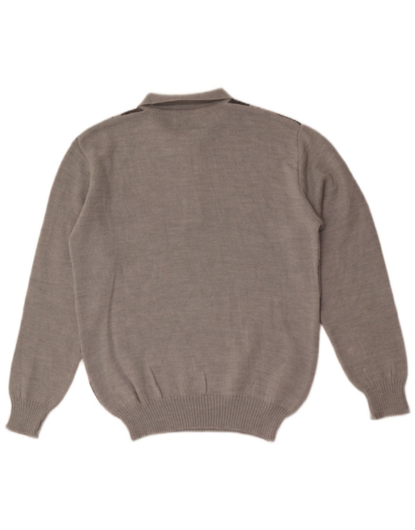 Vintage Mens Polo Neck Jumper Sweater IT 52 Large Grey Argyle/Diamond Wool