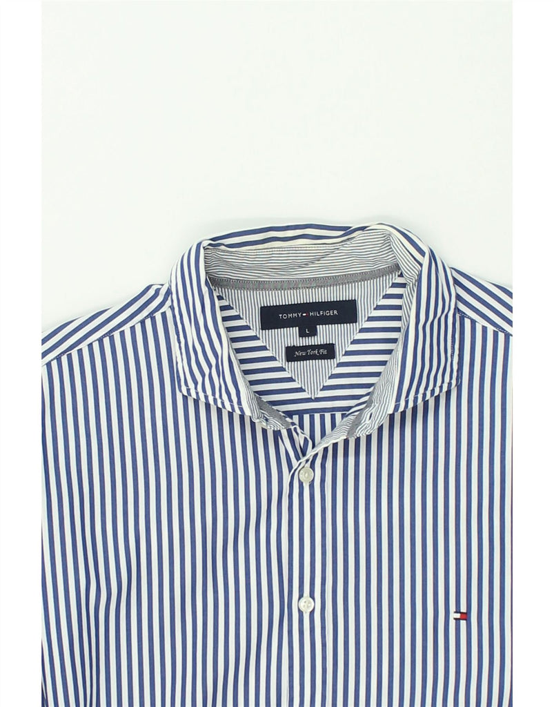 TOMMY HILFIGER Mens New York Fit Shirt Large Blue Striped Cotton | Vintage Tommy Hilfiger | Thrift | Second-Hand Tommy Hilfiger | Used Clothing | Messina Hembry 