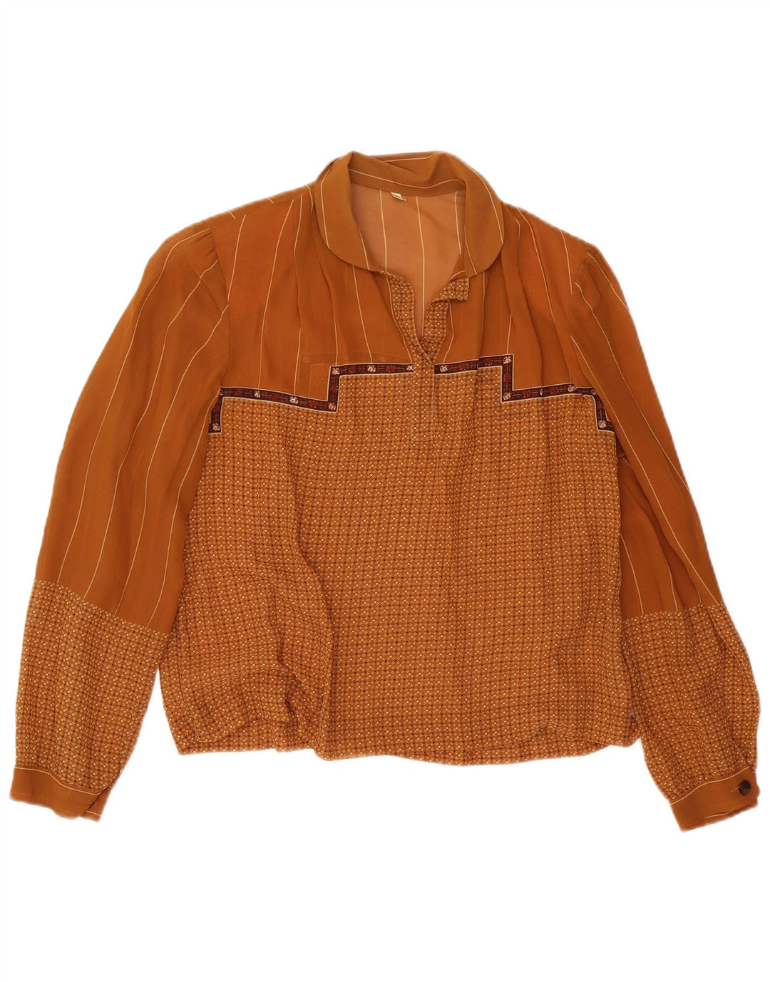 Vintage Womens Long Sleeve Blouse Top IT 48 XL Brown Geometric
