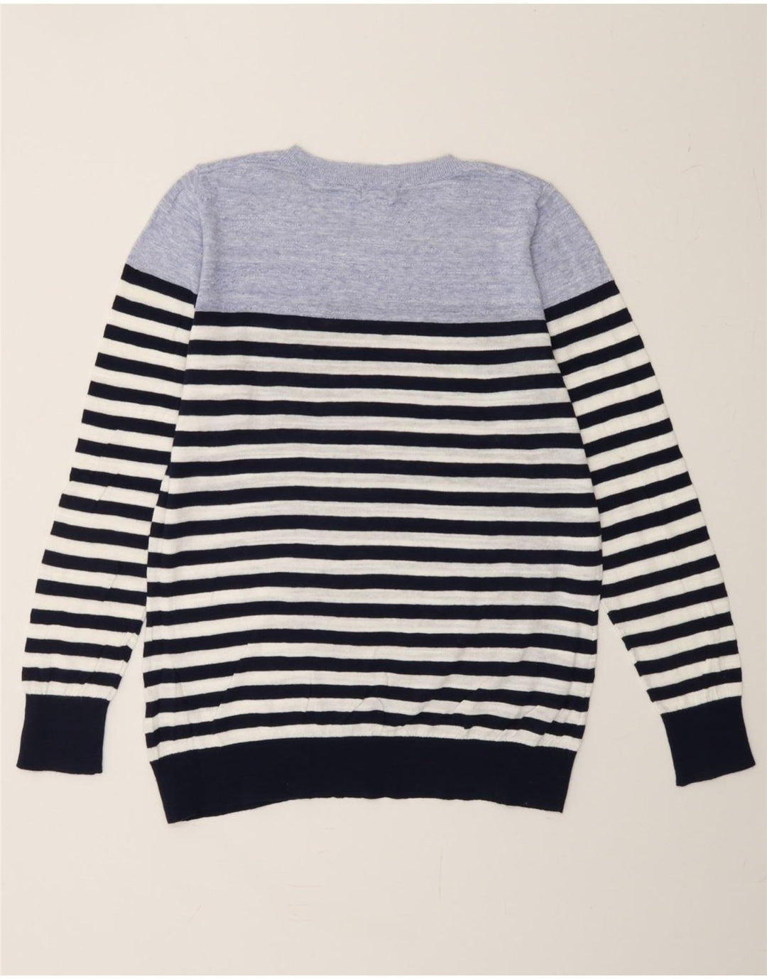L.L.BEAN Mens Crew Neck Jumper Sweater Medium Navy Blue Striped Cotton Vintage L.L.Bean and Second-Hand L.L.Bean from Messina Hembry 