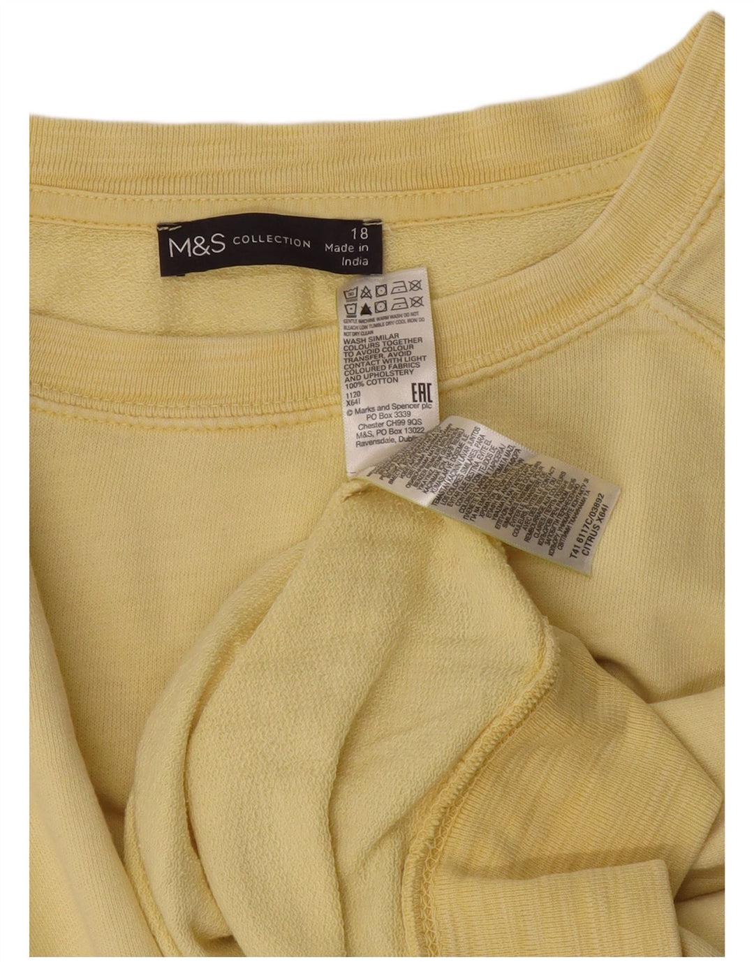 Marks & Spencer Womens Oversized Sweatshirt Jumper UK 18 XL  Yellow Cotton